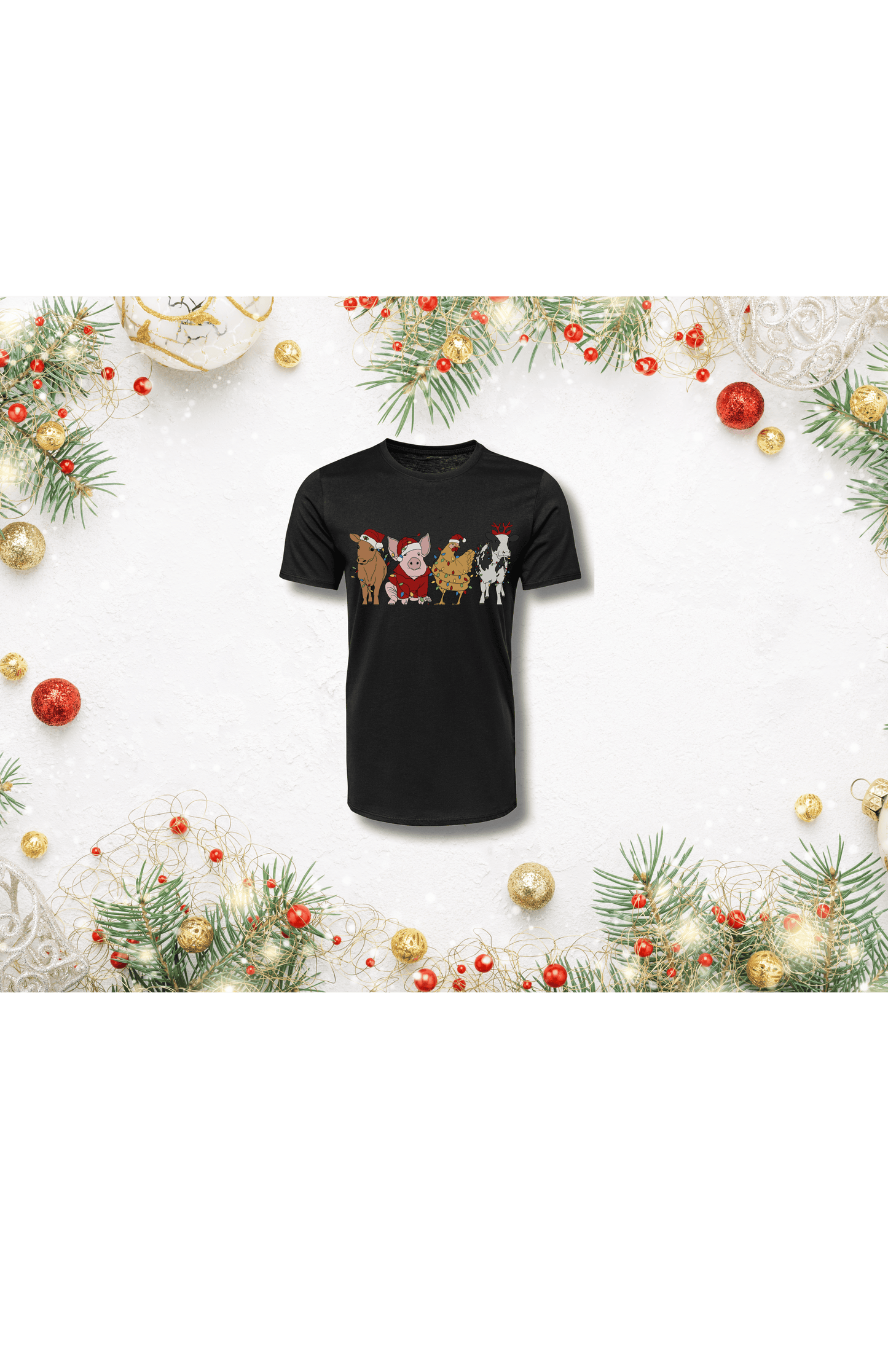 Christmas Farm Animal Black T