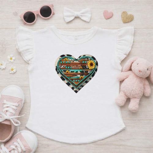 Western Heart Flutter Sleeve T-Shirt