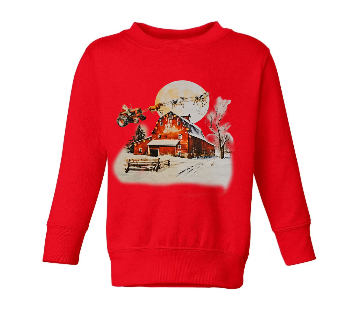 Christmas Santa Riding Tractor Pulled By Cows Toddler & Youth Sweatshirt
