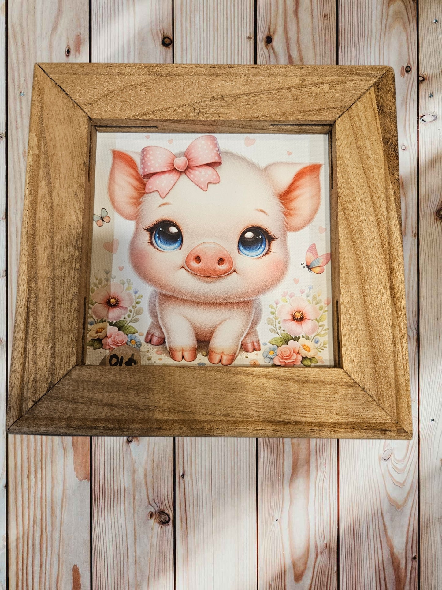 Framed Piglet Floral Canvas Decor