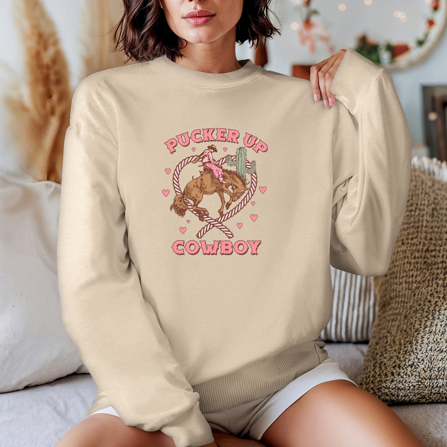 Pucker Up Cowboy Valentine's Women's Crewneck