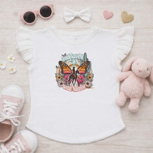 Wild Flowers Wild Horses Flutter Sleeve T-Shirt