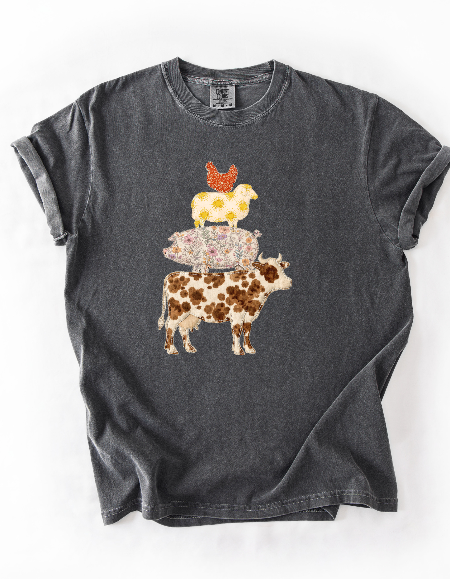 Patchwork Stacked Farm Animals T-Shirt