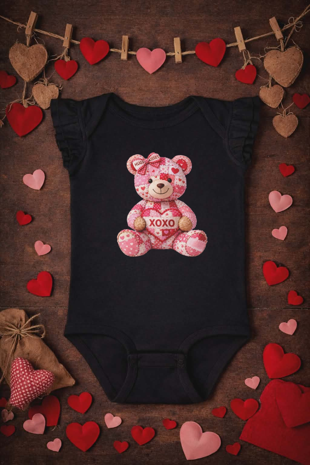 XOXO Quilt Teddy Bear Onesie
