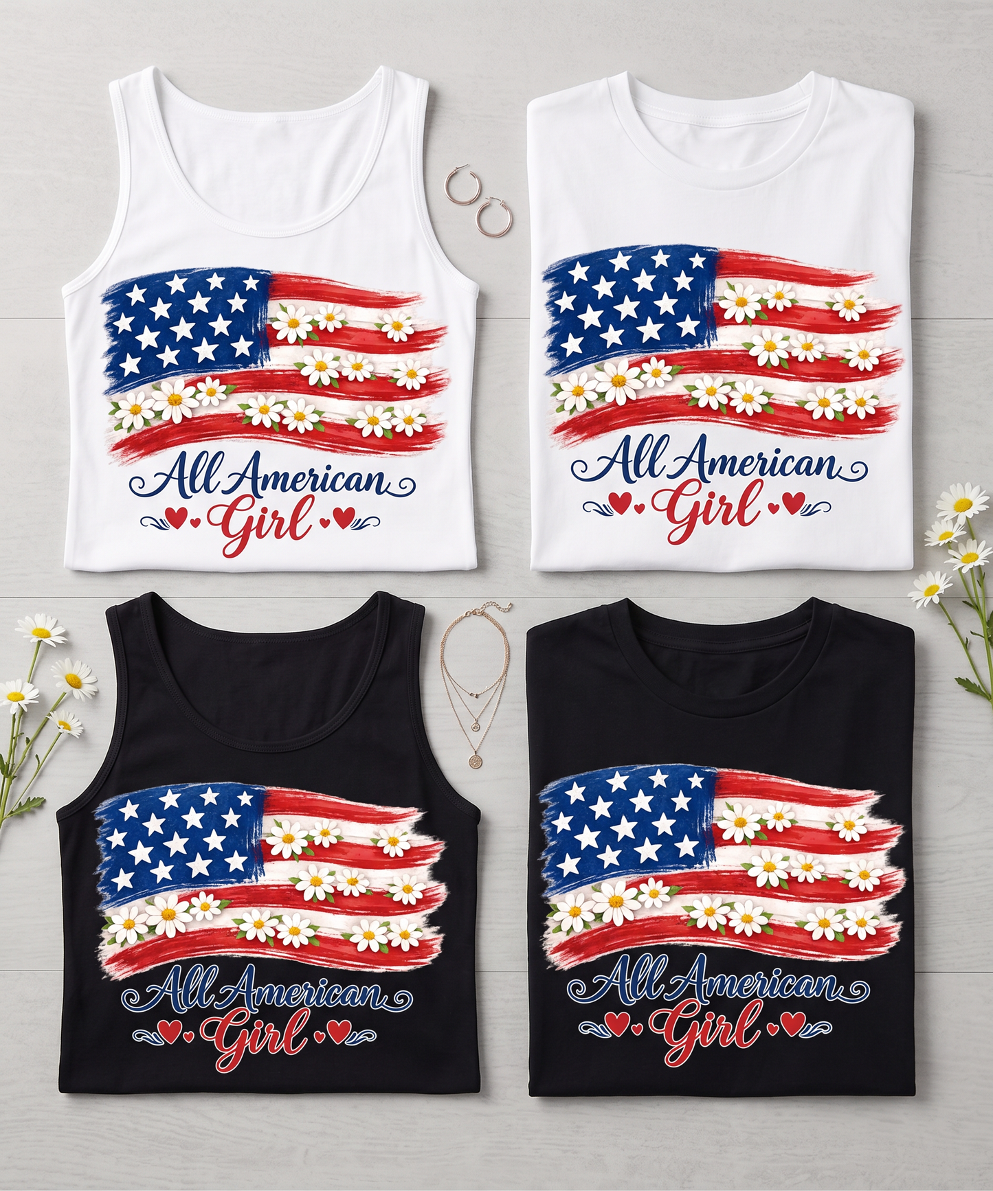 4th of July Top American Flag T-Shirt or Tank - ALL AMERICAN GIRL