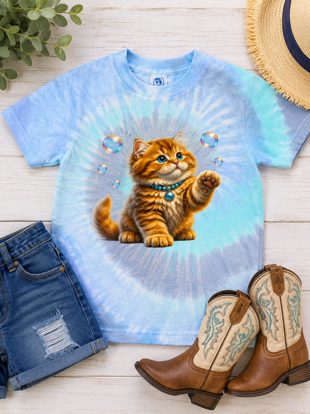 Orange Kitten Bubbles T-Shirt