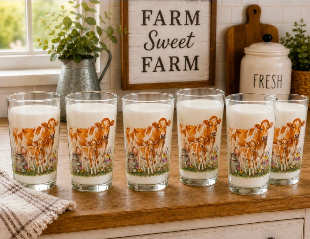 Guernsey Cow Calf Drinking Glasses