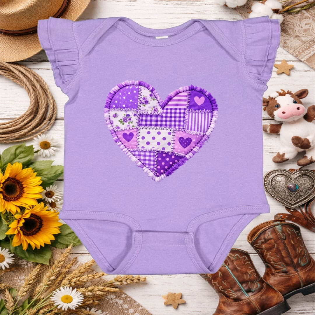 Purple Patchwork Heart Flutter Sleeve