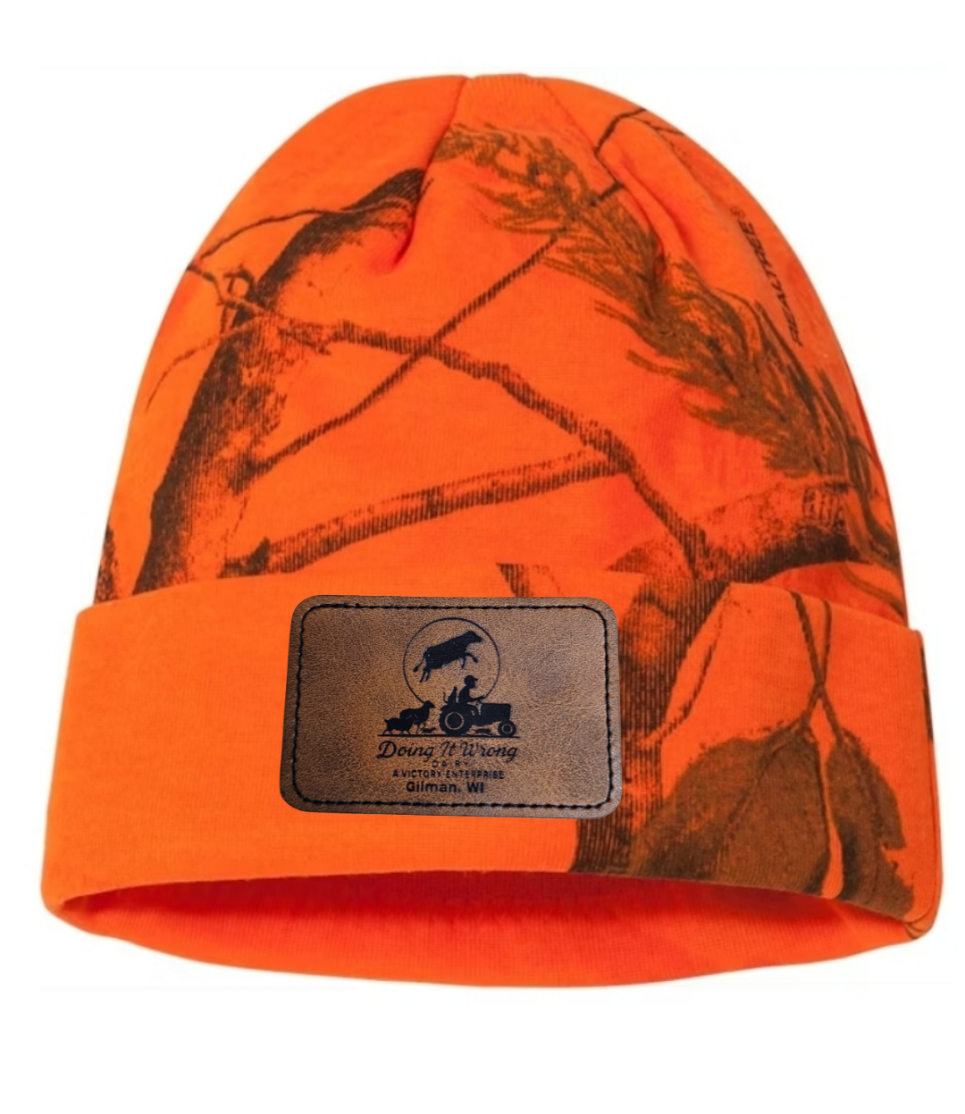 Camo Winter Knit Hat - Doing it Wrong Dairy Leather Patch