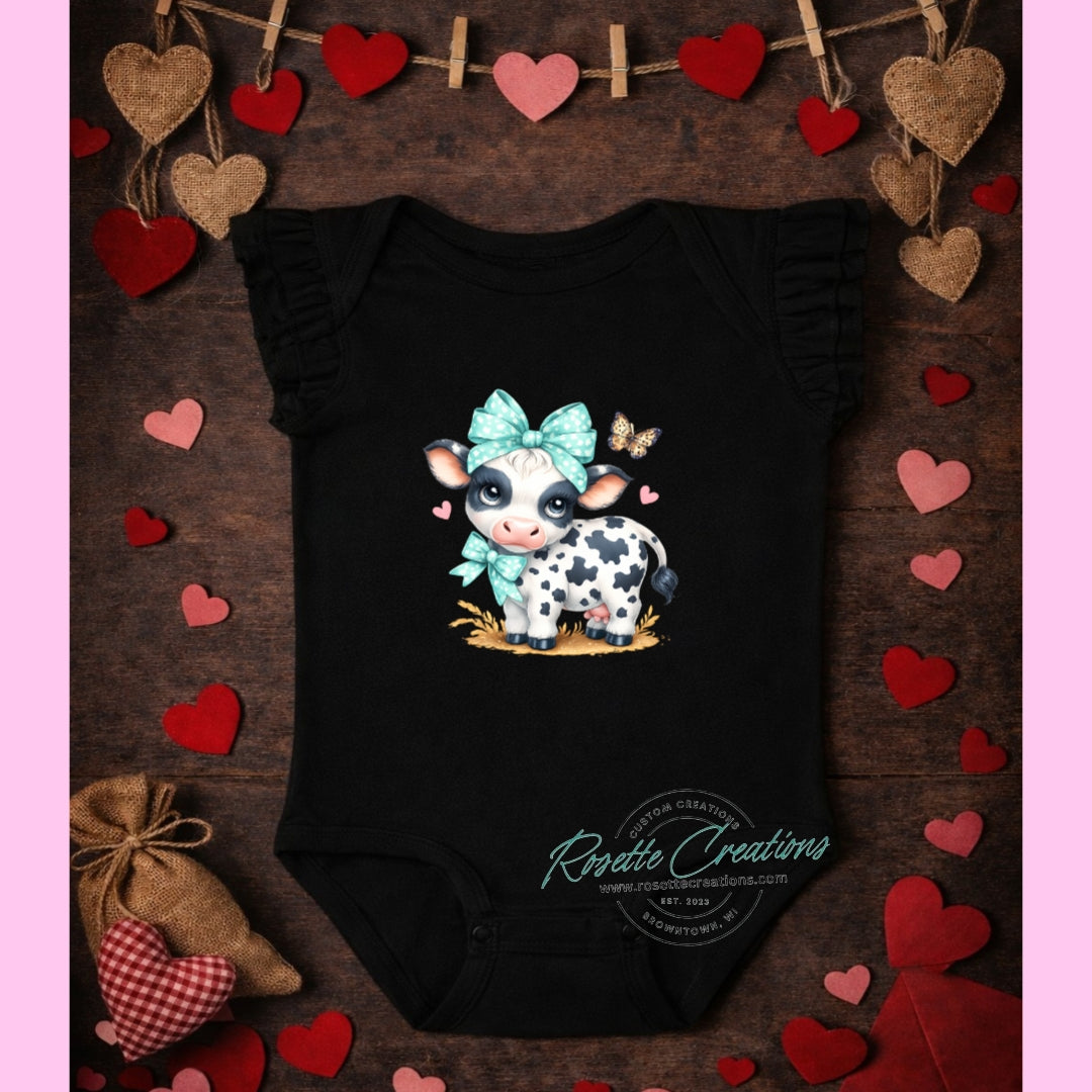 Infant Black Flutter Sleeve Butterfly Cow