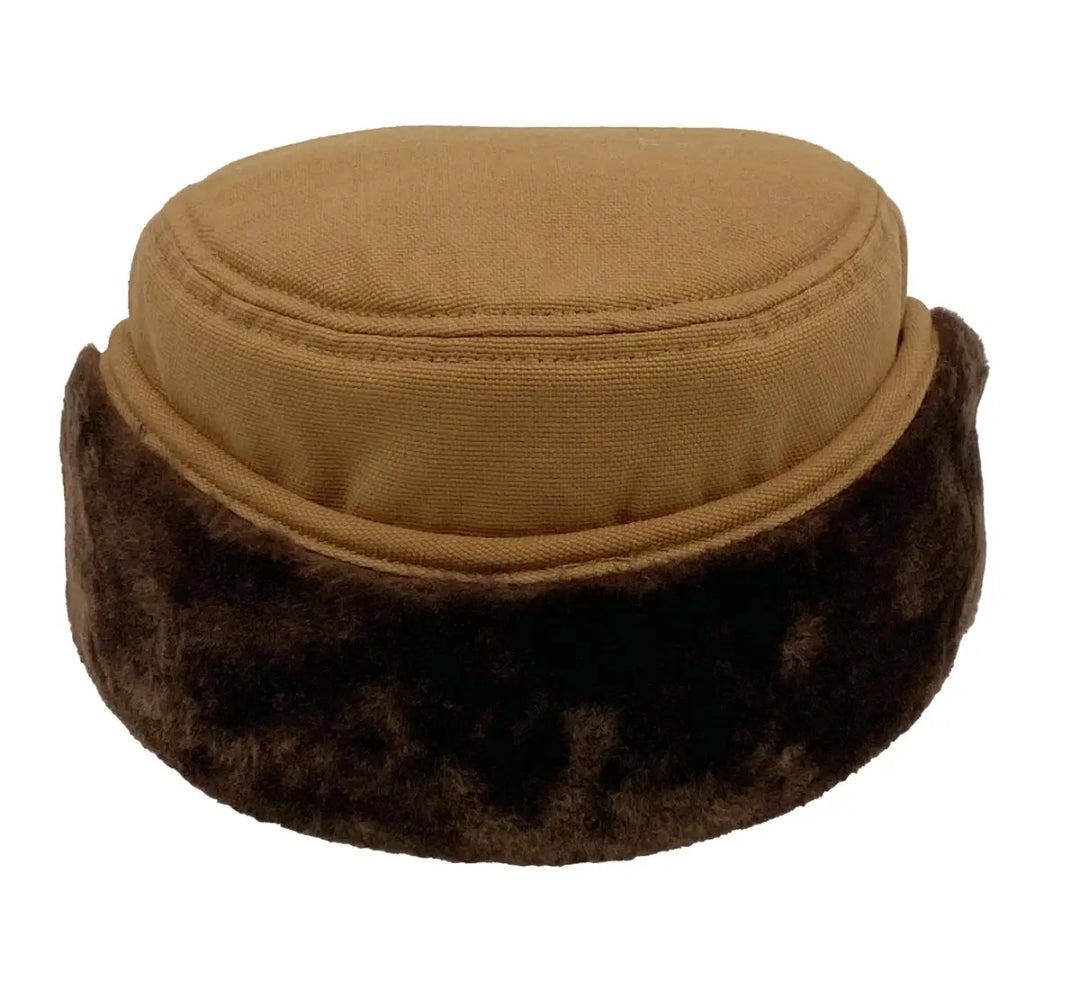 Brown Duck Cap with Flaps Tractor Animals Chasing Logo