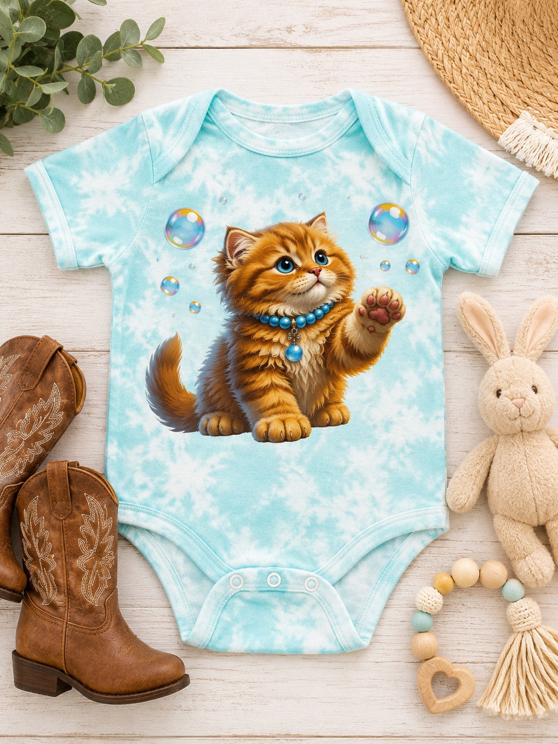 Tie-Dye Infant Bodysuit Onesie ~ Bubbles Kitten Orange