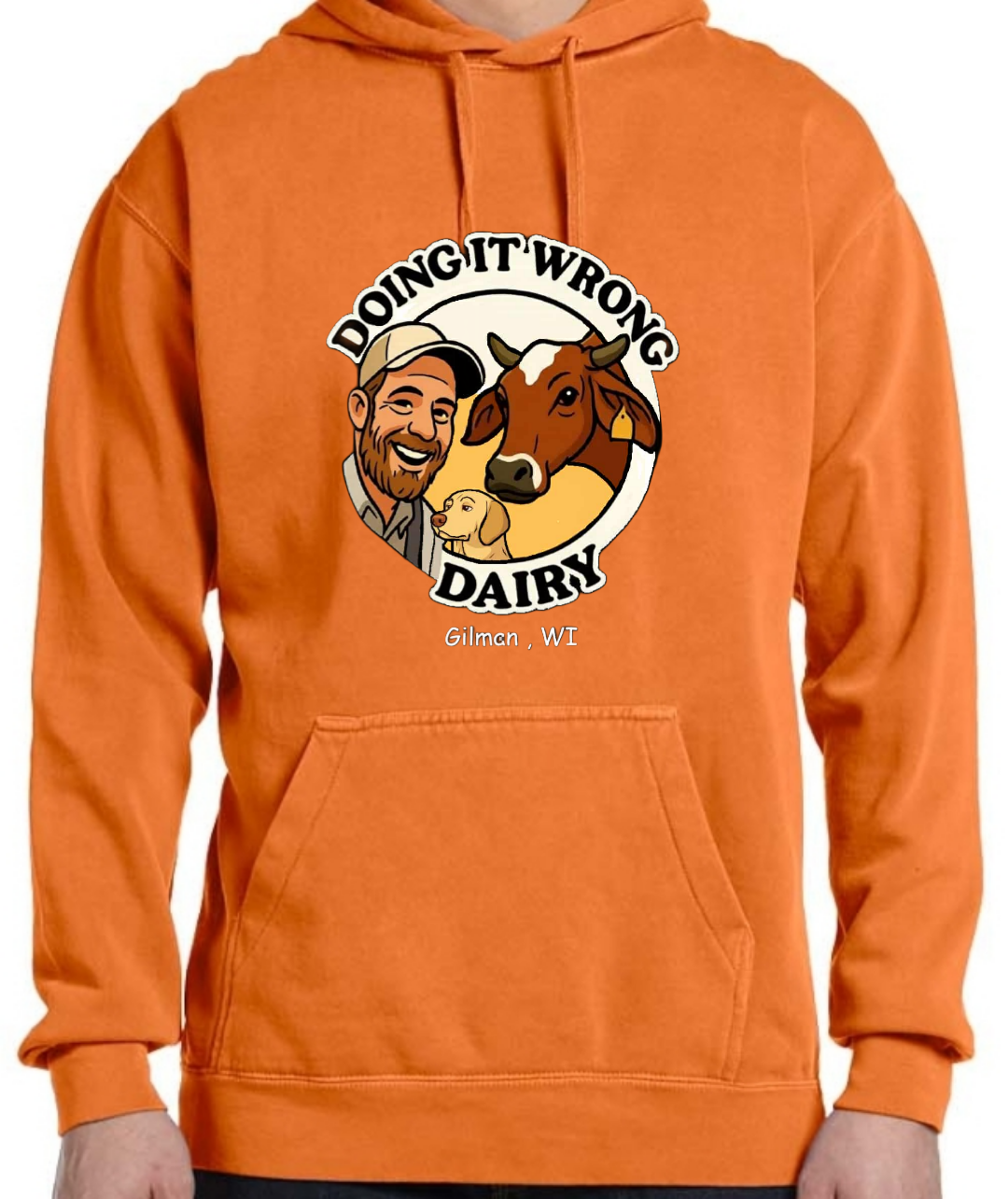 Comfort Colors Hoodie- Doing It Wrong Dairy, Orange