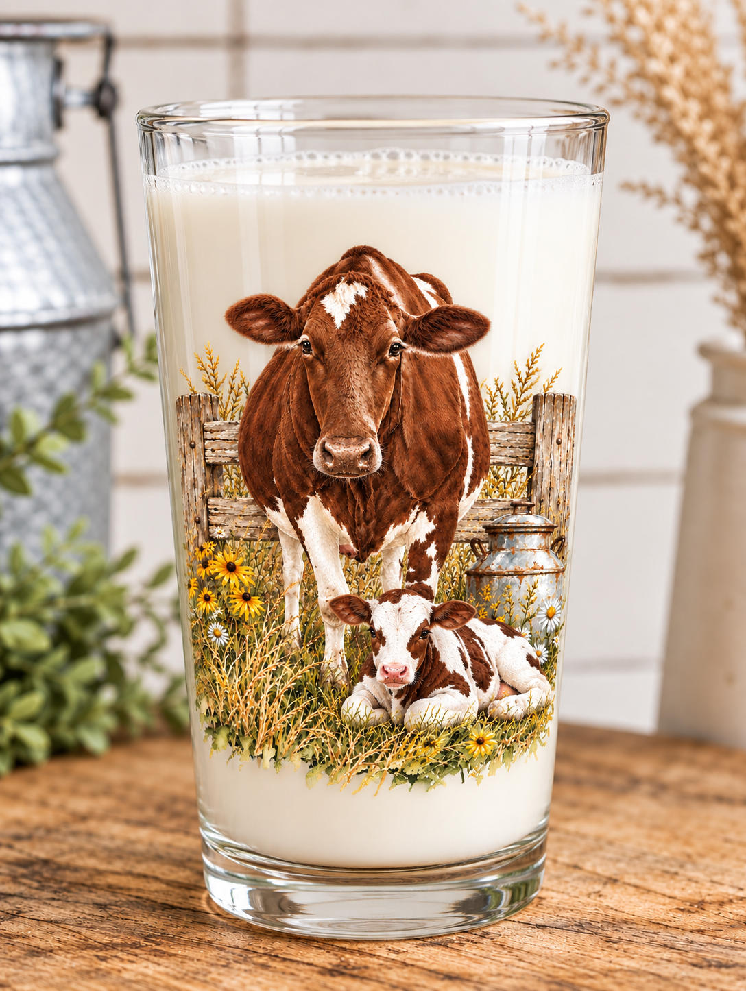 Red & White Cow Calf Drinking Glass