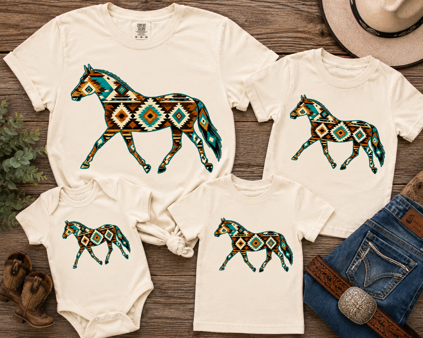 Aztec Horse Shirt - Cream / Turquoise