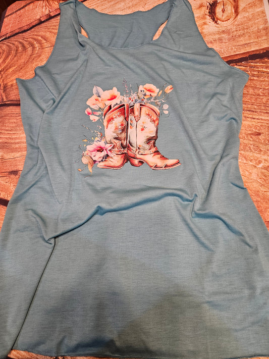 Cowboy Boot Floral Tank