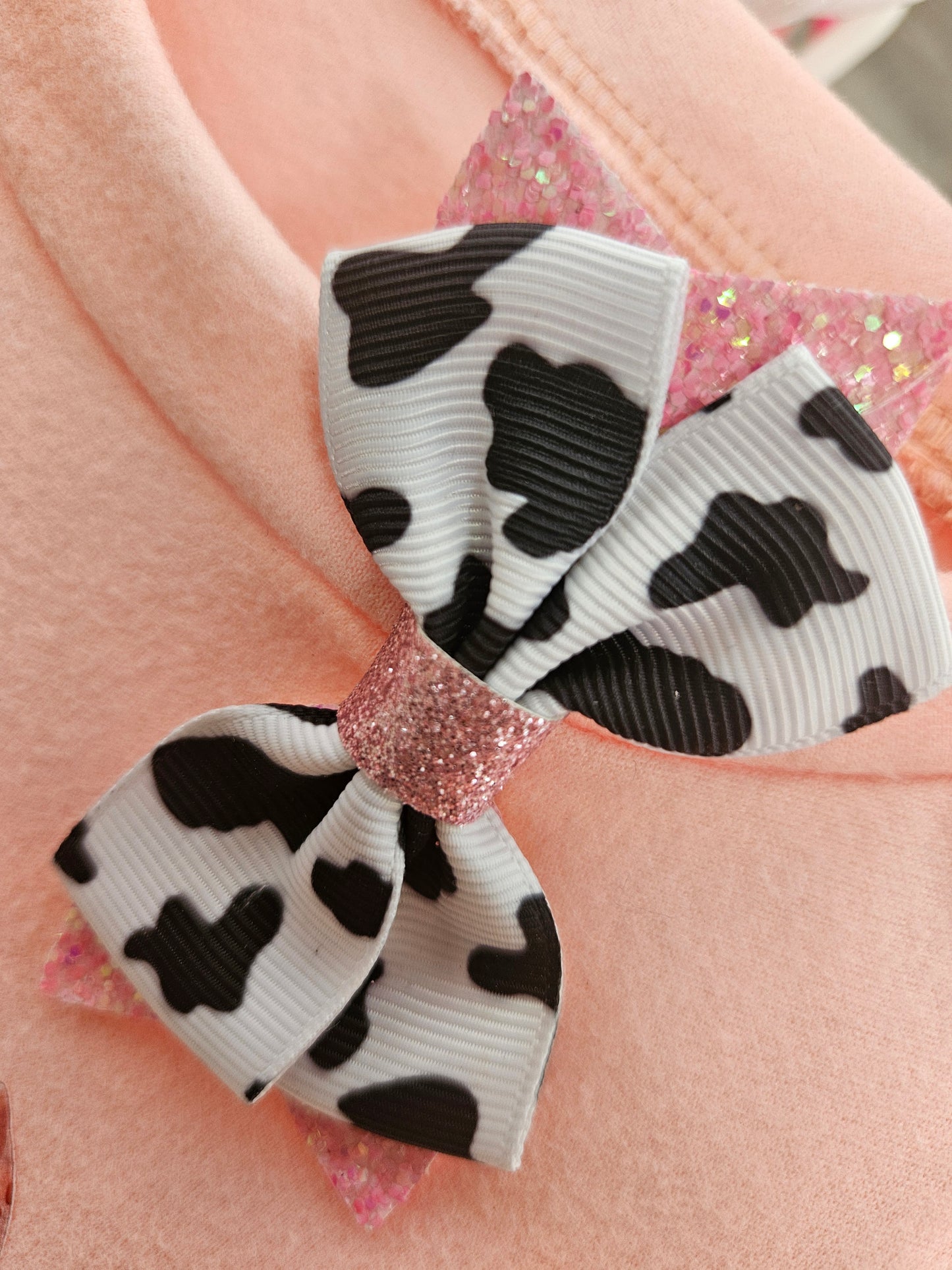 Sparkle pink & Cow Print Bows