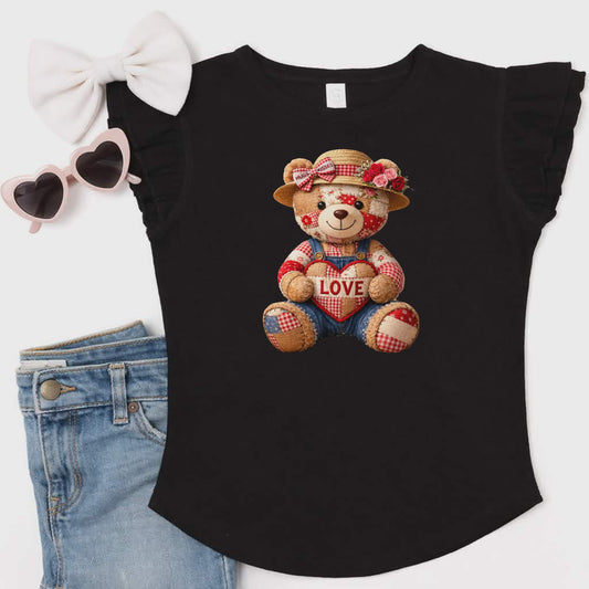 Love Quilt Teddy Bear Flutter Sleeve T-Shirt