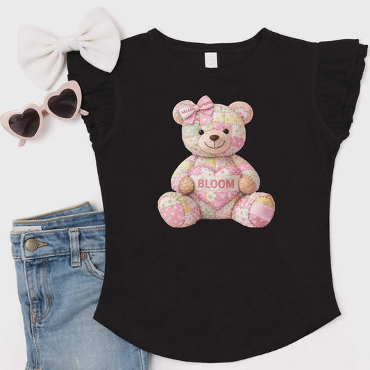 Bloom Quilt Teddy Bear Flutter Sleeve T-Shirt