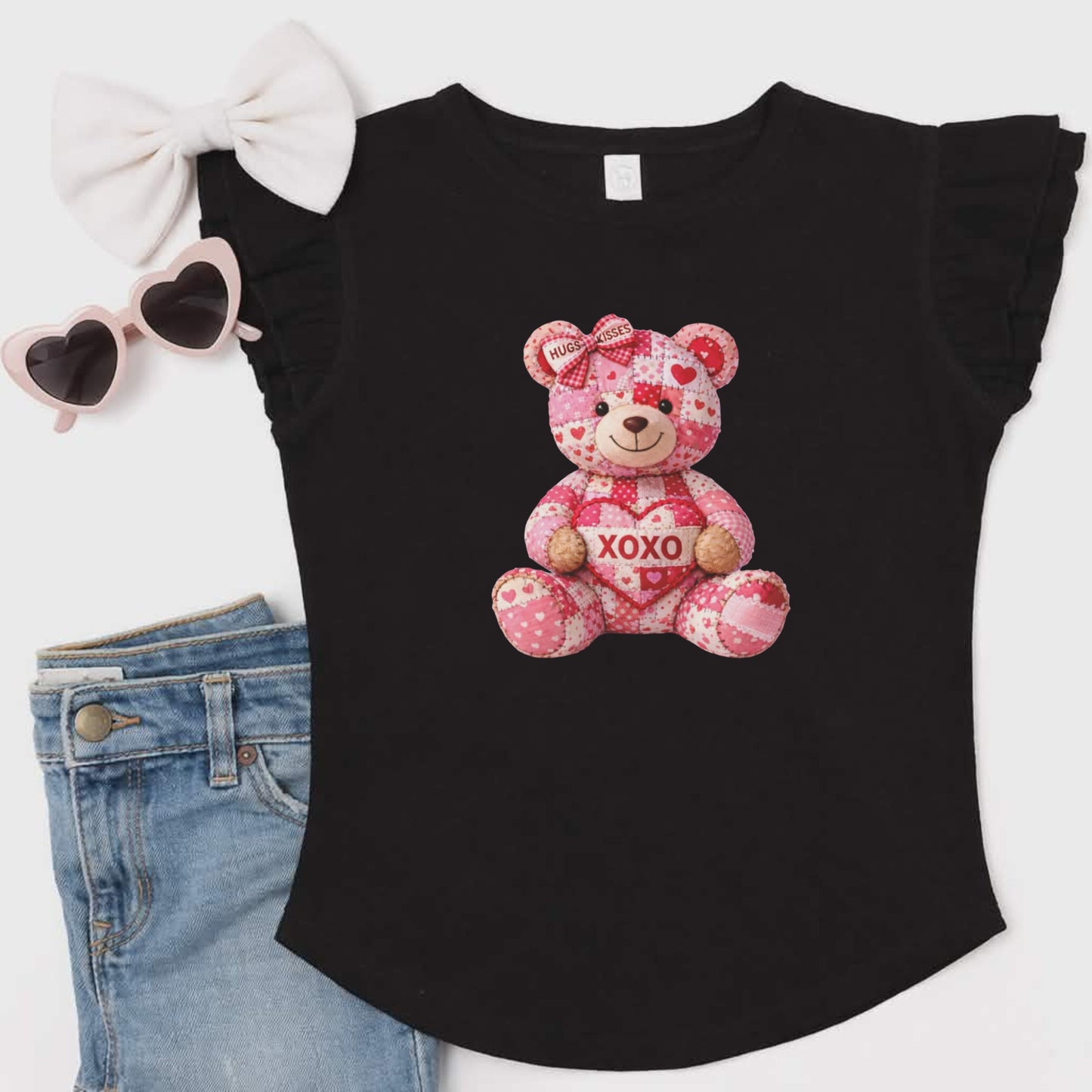 XOXO Quilt Teddy Bear Flutter Sleeve T-Shirt