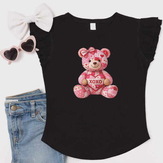 XOXO Quilt Teddy Bear Flutter Sleeve T-Shirt