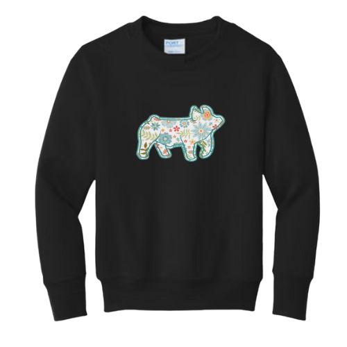 Floral Pig Crewneck-Youth