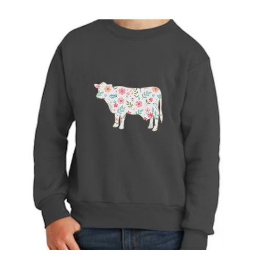 Floral Cow Crewneck- Youth