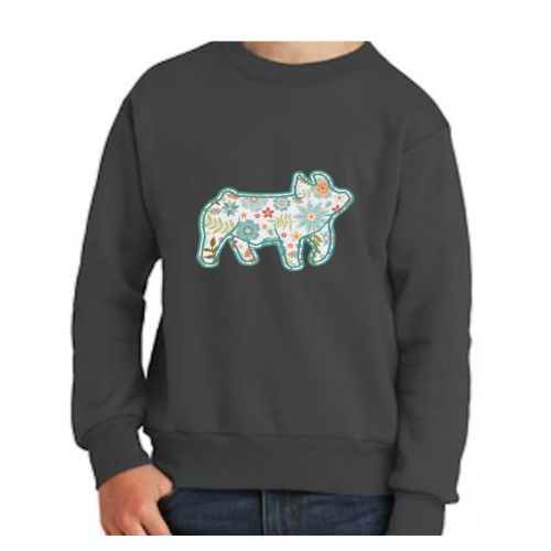 Floral Pig Crewneck-Youth