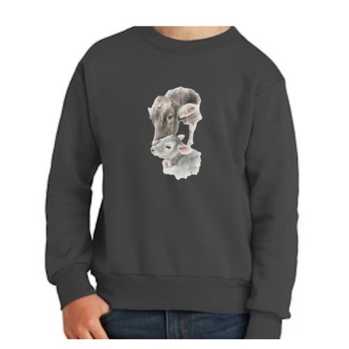 Brown Swiss Cow & Calf Crewneck- Youth
