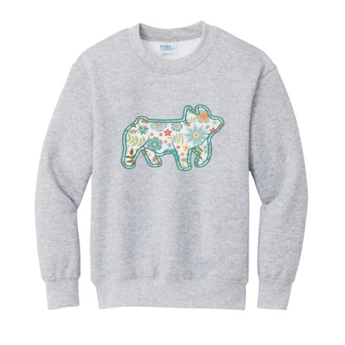 Floral Pig Crewneck-Youth