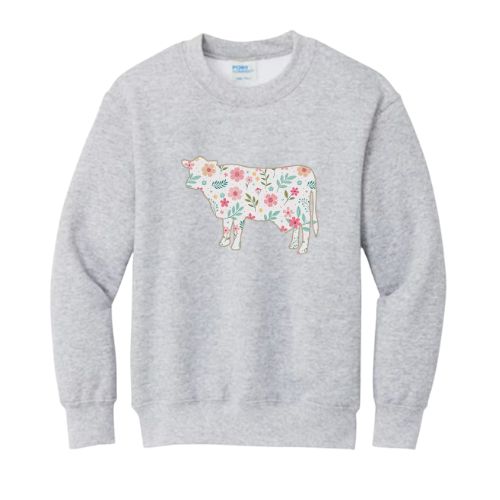 Floral Cow Crewneck- Youth