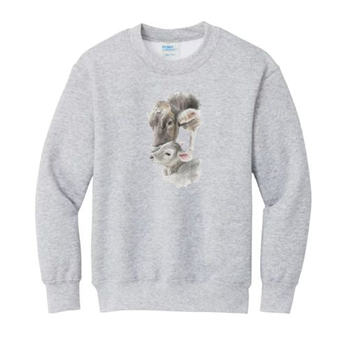 Brown Swiss Cow & Calf Crewneck- Youth