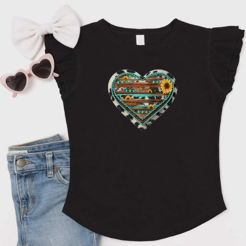 Western Heart Flutter Sleeve T-Shirt