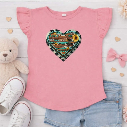 Western Heart Flutter Sleeve T-Shirt