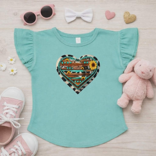 Western Heart Flutter Sleeve T-Shirt