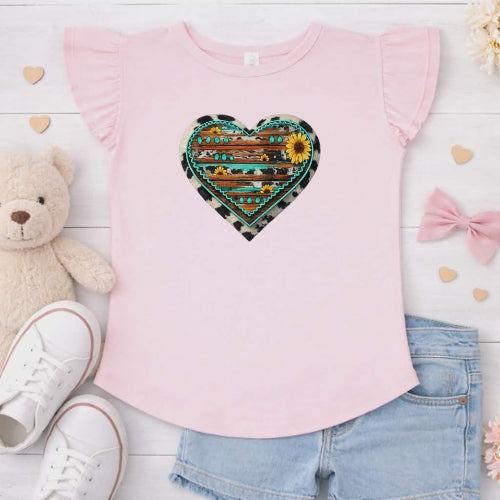 Western Heart Flutter Sleeve T-Shirt