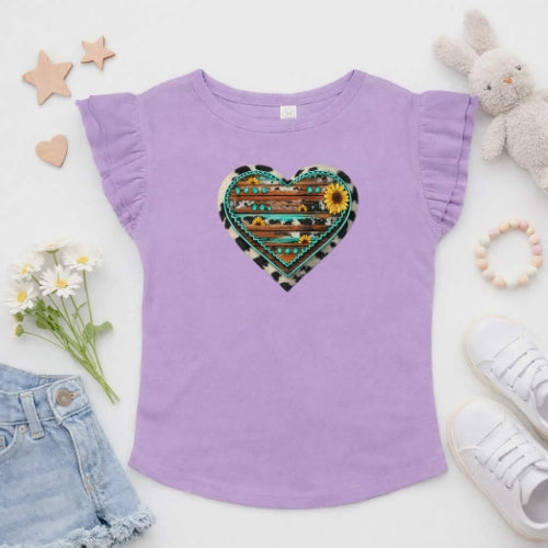 Western Heart Flutter Sleeve T-Shirt