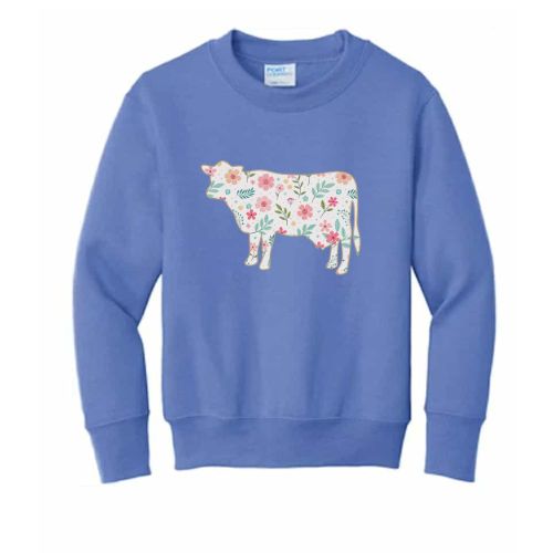 Floral Cow Crewneck- Youth