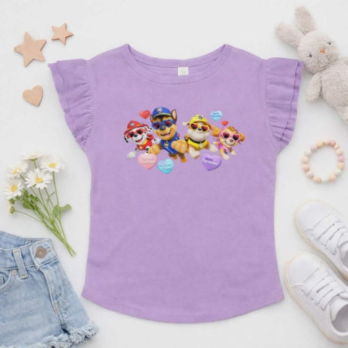 Paw Patrol Valentines Flutter Sleeve T-Shirt