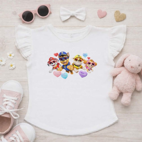 Paw Patrol Valentines Flutter Sleeve T-Shirt