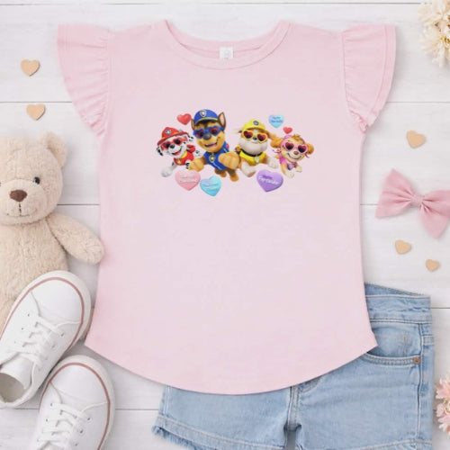 Paw Patrol Valentines Flutter Sleeve T-Shirt
