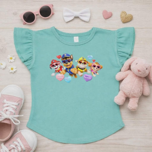 Paw Patrol Valentines Flutter Sleeve T-Shirt