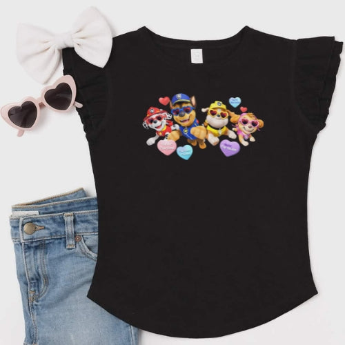 Paw Patrol Valentines Flutter Sleeve T-Shirt