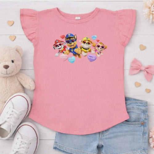 Paw Patrol Valentines Flutter Sleeve T-Shirt