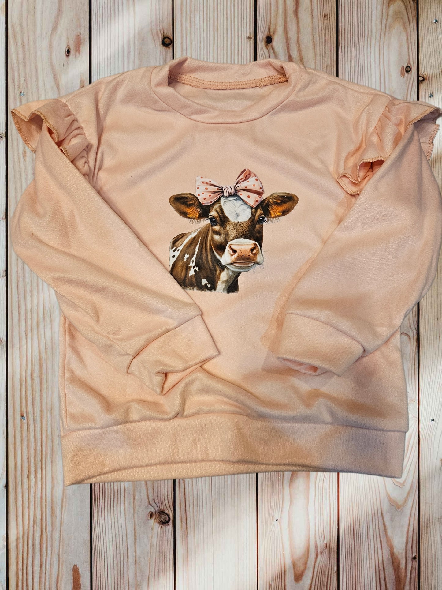 Flutter Sleeve Cow Sweater