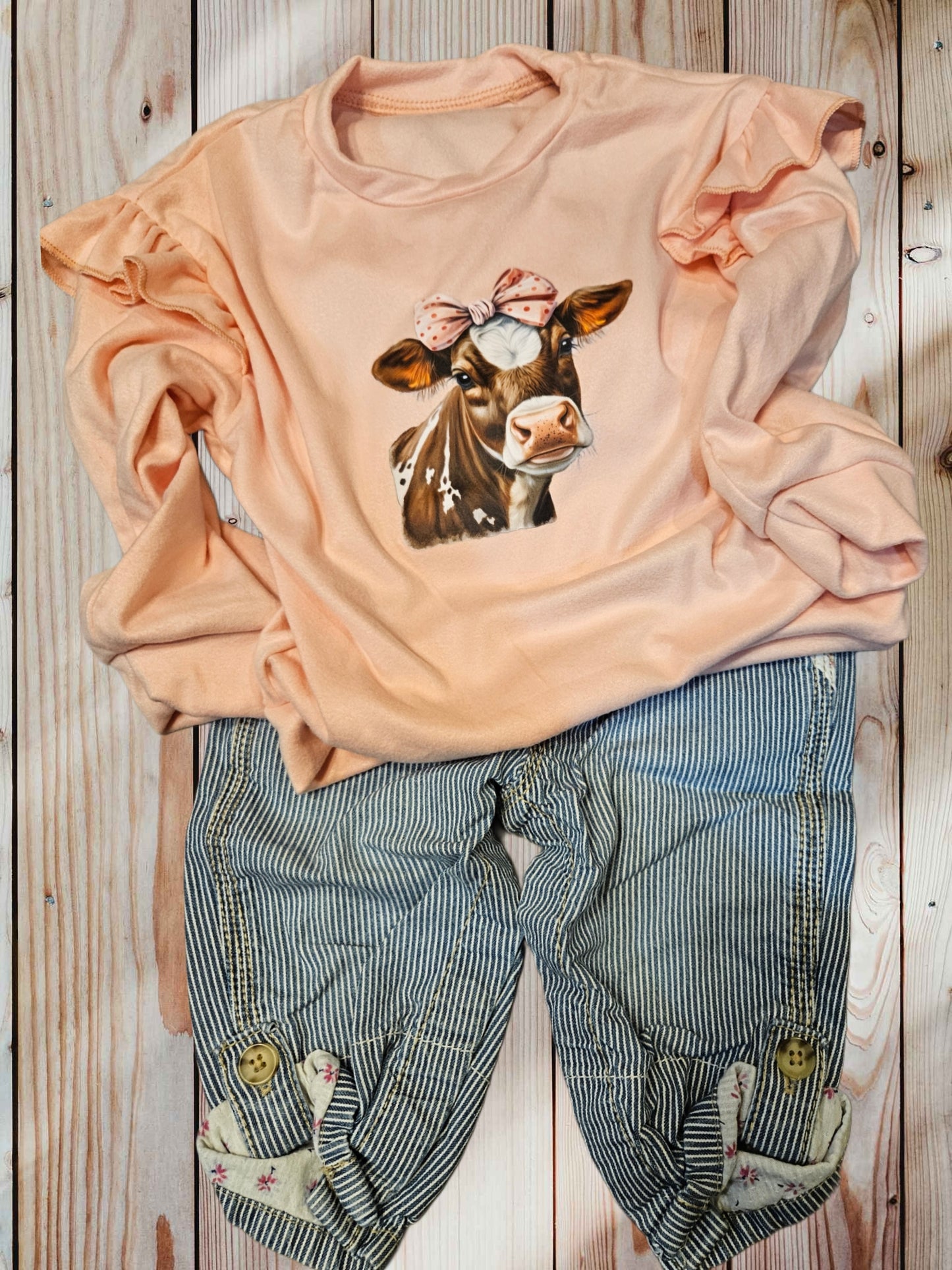 Flutter Sleeve Cow Sweater