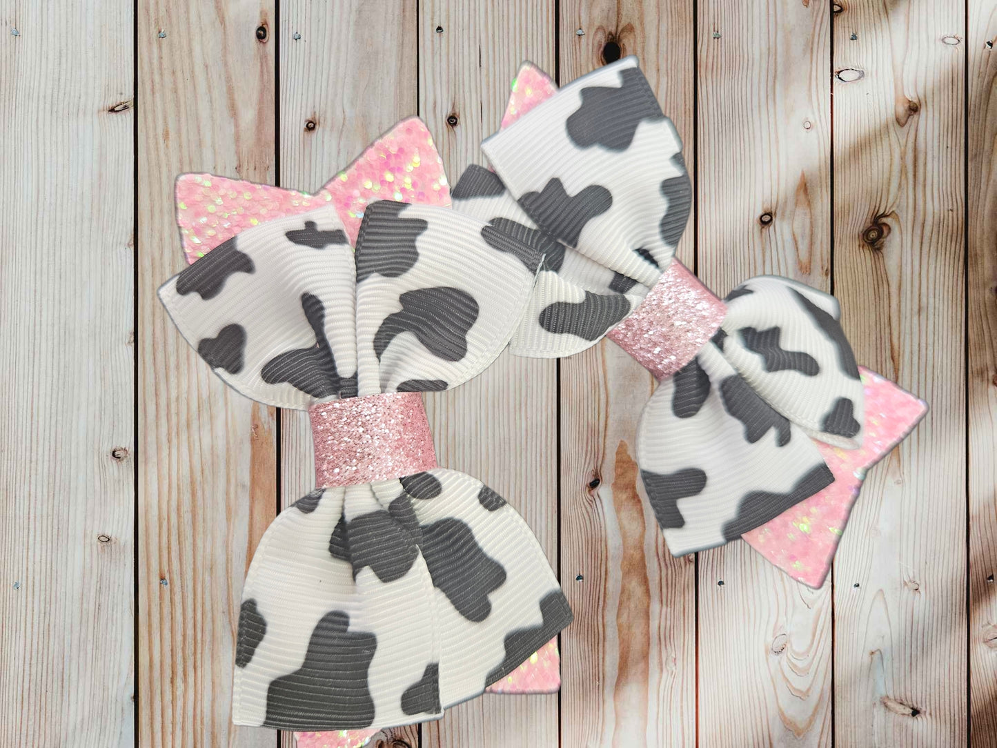 Sparkle pink & Cow Print Bows