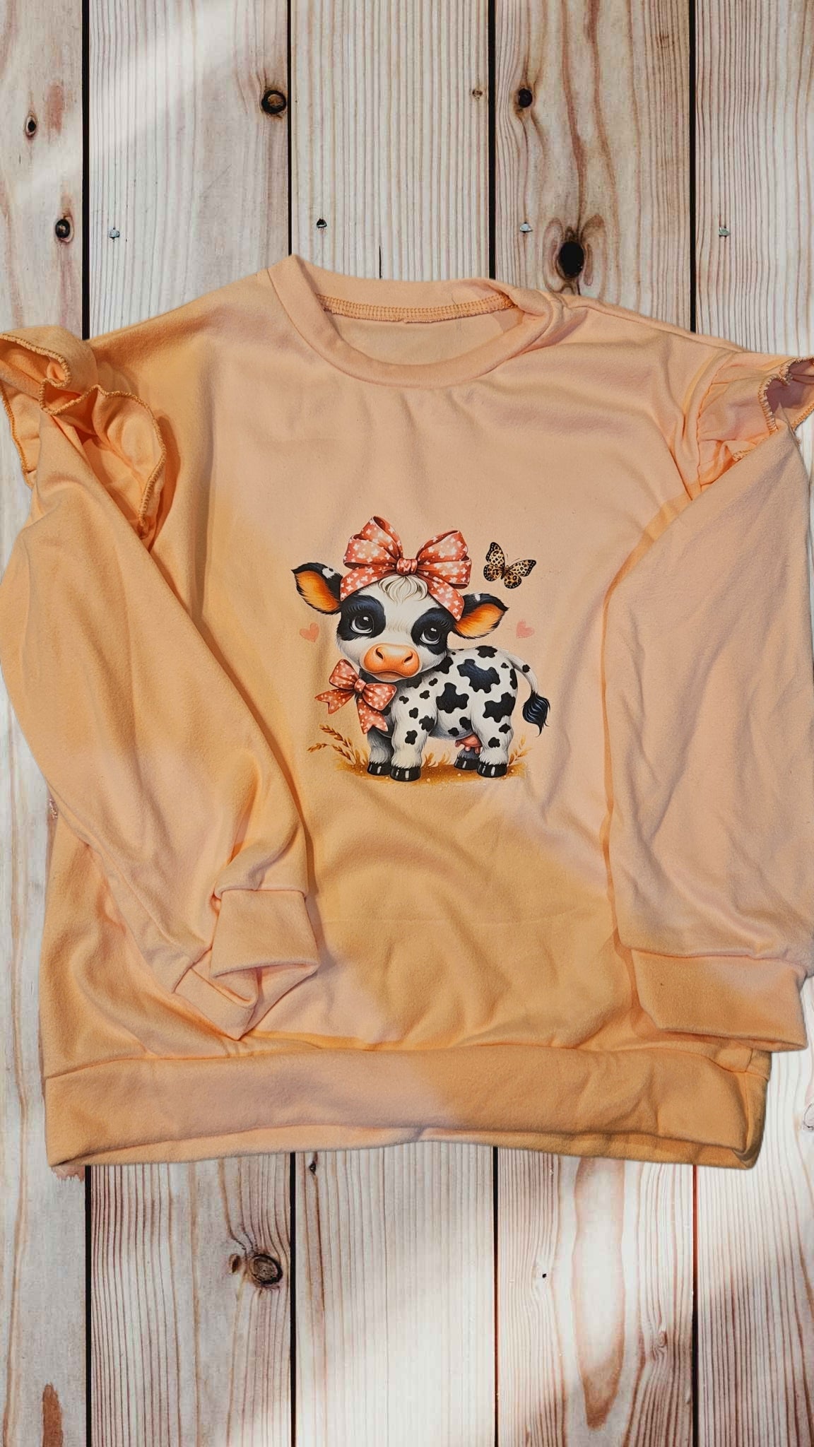 Butterfly Cow Bow Flutter Sleeve Sweater