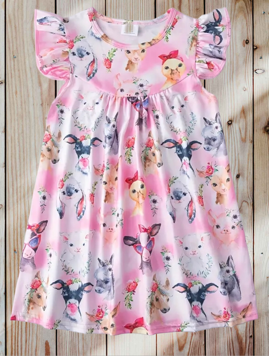 Farm Animals Pink Dress