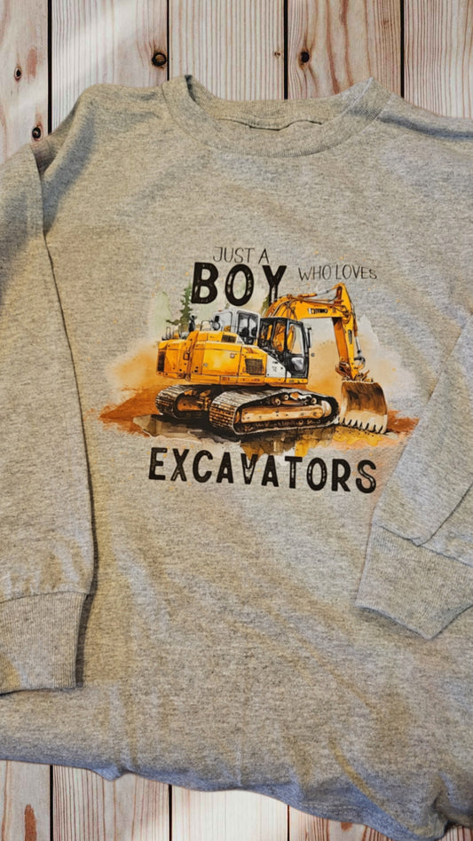 Just A Boy Who Loves Excavators Grey Longsleeve